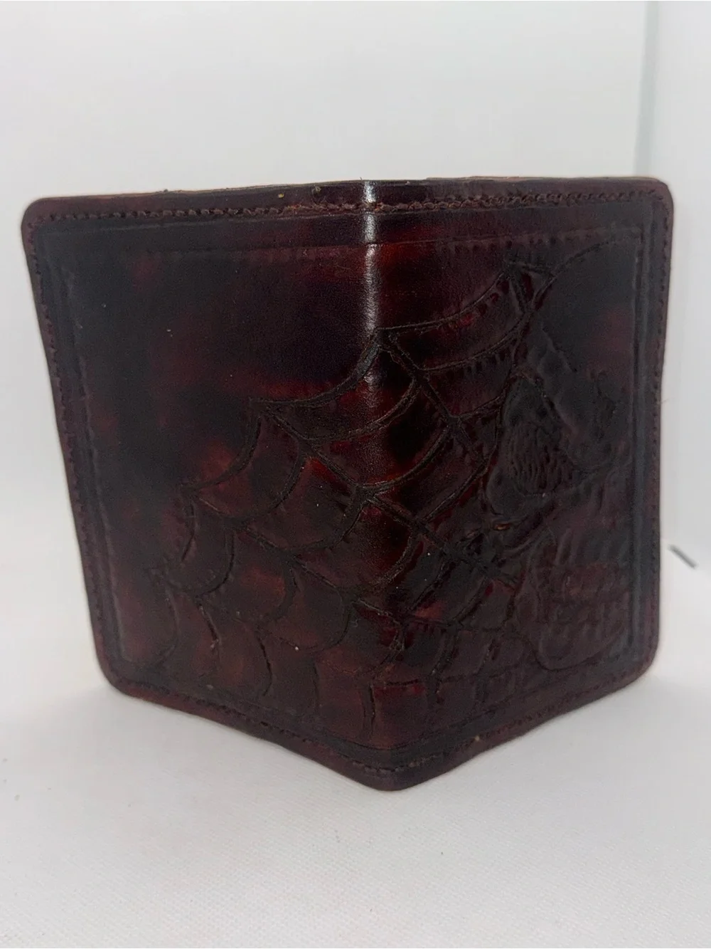 Handmade Hand-Tooled Leather Passport Wallet – Skull & Spiderweb Gothic Design